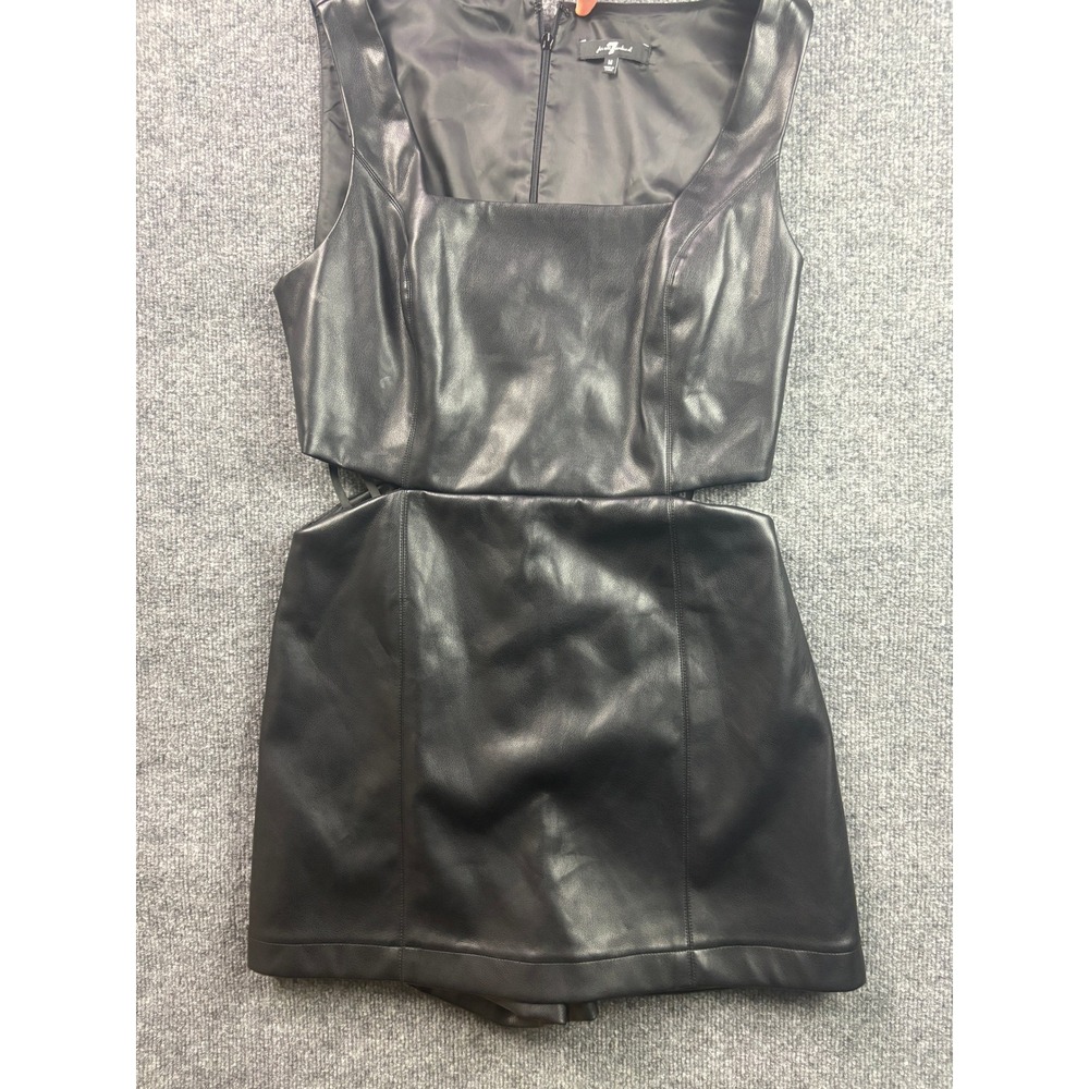 7 For All Mankind Faux Leather Romper Womens Medium Black Side Cut Out Edgy